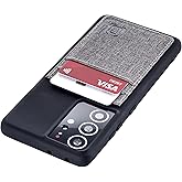 Dockem Wallet Case for Galaxy S21 Ultra: Hidden Metal Plate for Magnetic Mounting with Canvas Style Synthetic Leather, 2 Card Holder Slots: Luxe M2T, 6.8" [Black/Grey]