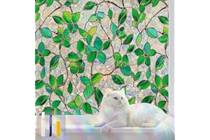 QHYsunshine Stained Glass Window Privacy Film Decorative Rainbow Static Clings – Ideal for Home & Office, Adhesive-Free, Removable, UV-Blocking (Green Rainbow, 17.5 X 78.7 in)