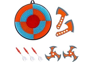Leeray 3-in-1 Bristle Target Board Game – Axe Throwing Game for Backyard with Throwing Axes, Soft Tip Darts, and Ninja Stars 