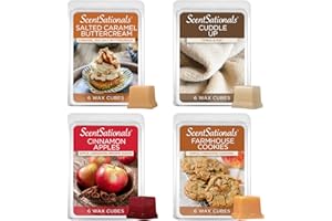 Scentsationals Fall Wax Melts Home Sweet Home 4pk – Long Lasting, Strong Scent Melts for Warmers, Includes Cuddle Up, Cinnamon Apples, Salted Caramel Butter Cream & Farmhouse Cookies, 10oz (24 Cubes)