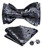 YOHOWA Mens Self Tie Bow Ties Black Grey Floral
