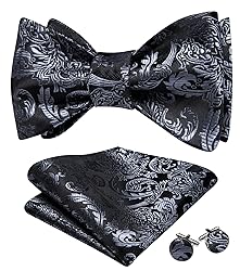 YOHOWA Mens Self Tie Bow Ties Black Grey Floral