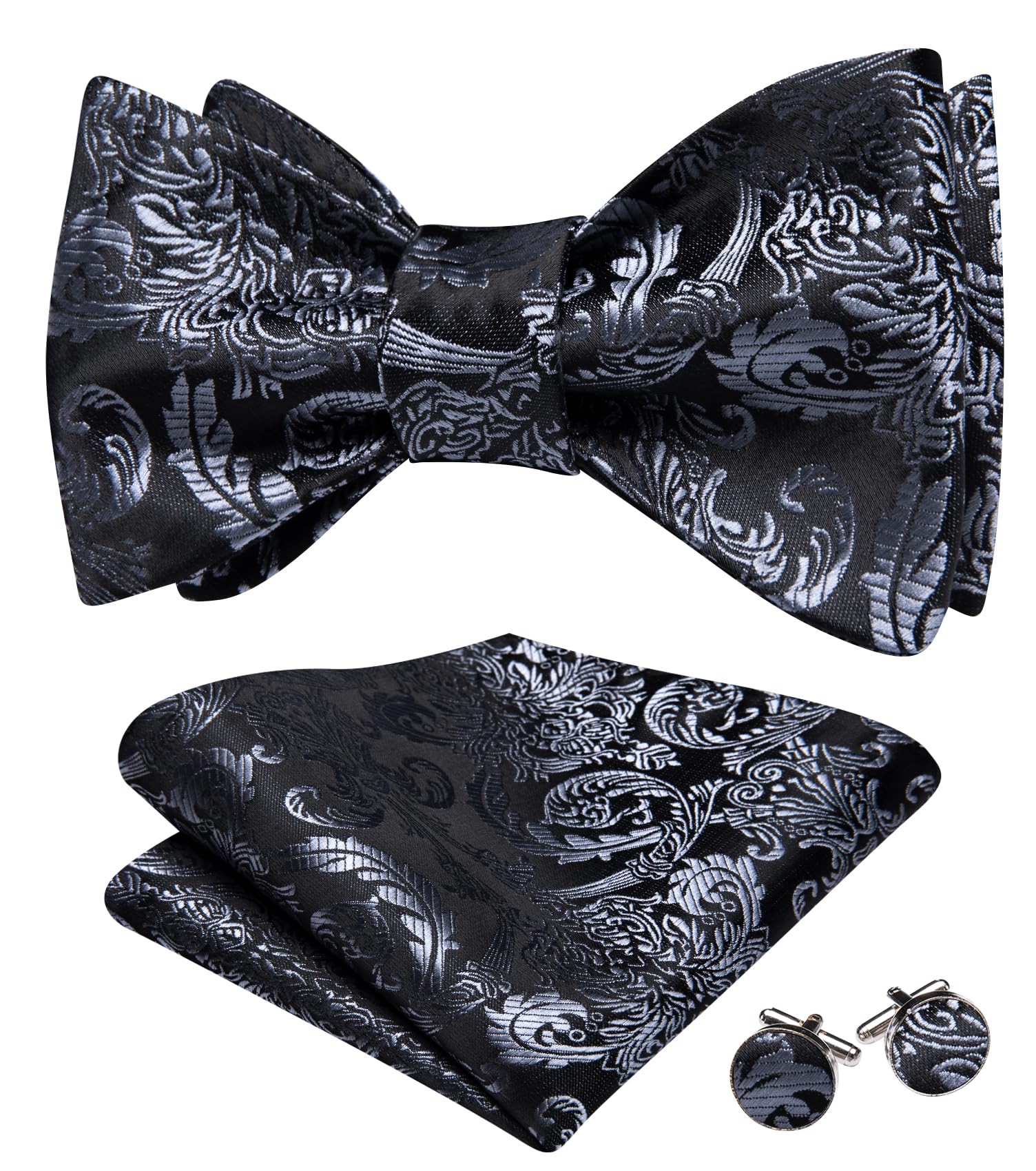 YOHOWA Mens Self Tie Bow Ties Black Grey Floral