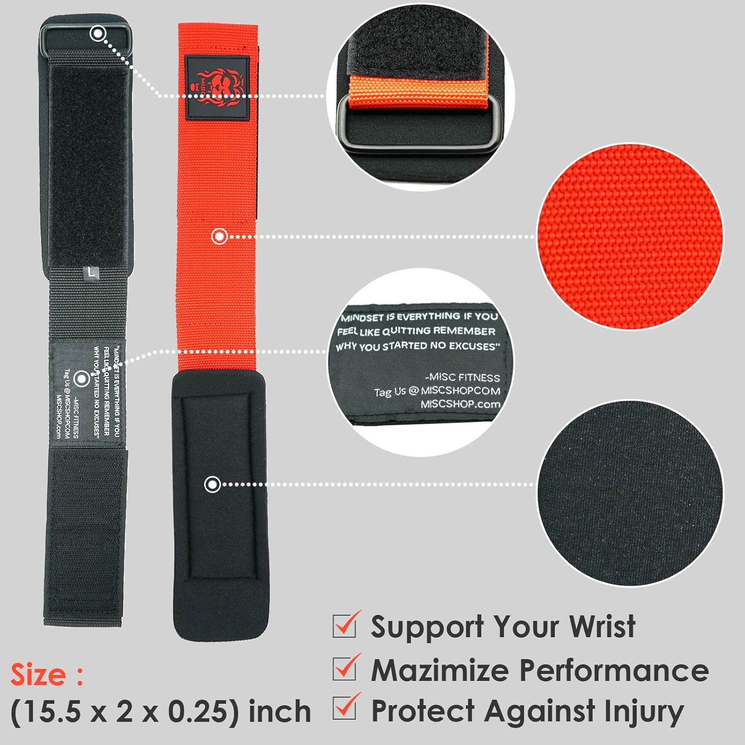 MISC FITNESS Wrist Wraps - Lifting Support Compression and Stabilization for Powerlifting Weightlifting Crossfit - Custom Fit Adjustable Fixing Tape Extra Wide Strap with Steel Buckle - Black V2 : Sports & Outdoors