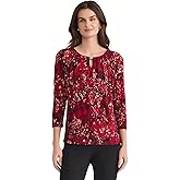 Kasper Womens 3/4 Sleeve Pleat Neck Jersey Top