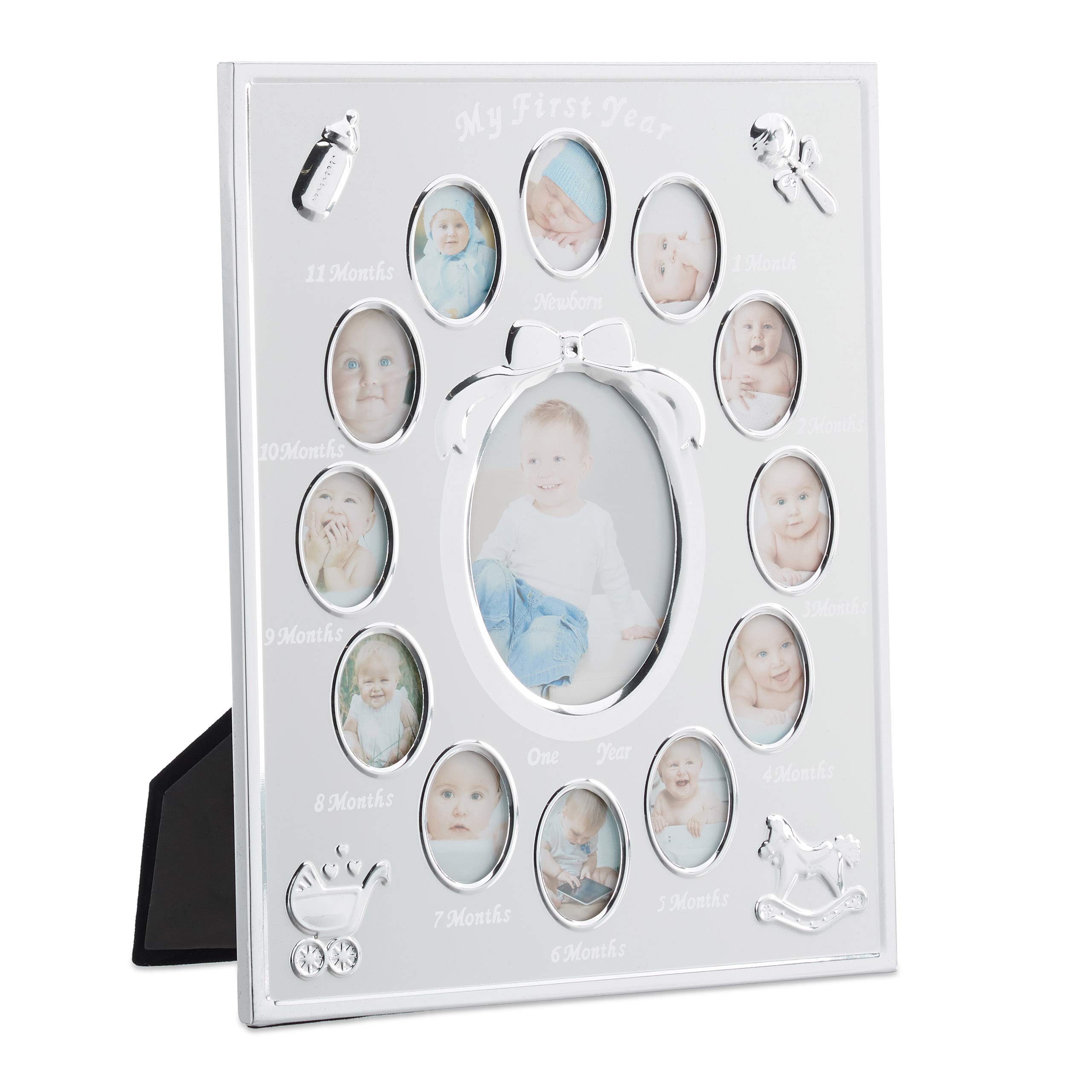 Relaxdays Nursery Picture Frame for 13 Photos, Month Aluminium Photo Calendar, 29 x 24 cm, Display Collage, White