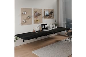 IAE Floating Wall Mounted Folding Table Desk with Pine Wood,72" x 22" Foldable Workbench,Fold Down Wall Mounted Foldable Desk with Shelf Brackets,Laundry Folding Table for Home,Dining,Kitchen,Black