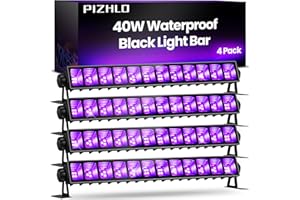 PIZHLO Upgraded 4 Pack 40W Blacklight Bar, IP66 Waterproof LED Black Light with Plug+Switch+6ft Cord, Each Light Up 24x24ft, for Outdoor, Glow Party, Halloween, Body Paint, Bedroom, Classroom, Stage Lighting