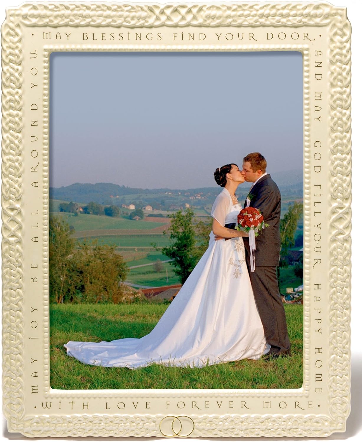 Grasslands Road GR Celtic Ceramic Wedding Frame with Irish Blesssing, Large, White, Cream, Gold