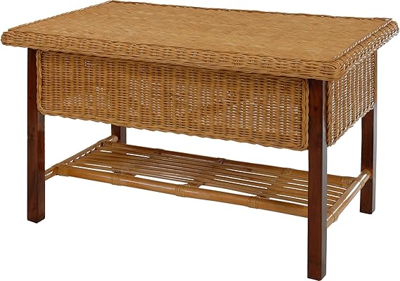 korb.outlet Rechteckiger Rattan-Tisch/Couchtisch mit Holzrahmen in der