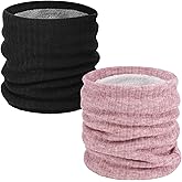 Ajcotahm 2Pcs Fleece Neck Gaiter, Winter Neck Warmer for Men Women Windproof Thick Face Cover Ski Mask (Pink and Black)