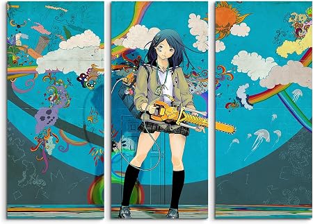 Canvas Picture Print On Canvas Set Of 3 Psychedelic Anime Girl Total 120 X 90 Cm Fine Art Print On Real Canvas As A Wall Picture With Stretcher Frame Amazon Co Uk Kitchen
