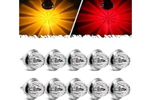 Partsam 10 Pcs 3/4 inch Amber to Red LED Watermelon Side Marker Lights, 12V Dual Colors Turn Signal Warning Lights Side Clear