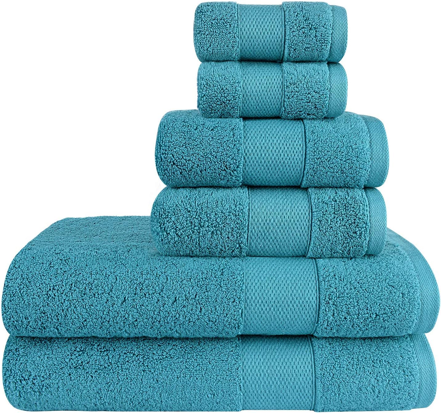 Wonwo 100% Cotton Towel Sets, 600 GSM Luxury Bath Towels 6 Piece Set - 2 Bath Towels, 2 Hand Towels, and 2 Washcloths - Blue Grey: Home & Kitchen