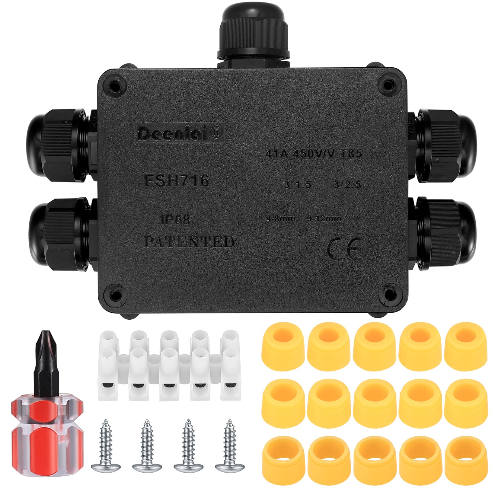 Jttxiu IP68 Waterproof Junction Box, 5-Way Outdoor Cable Connectors, Electrical External Wire Cable Junction Box, Lighting Coupler Cable Gland Box for Ø4mm-8mm and Ø9mm-12mm Cable