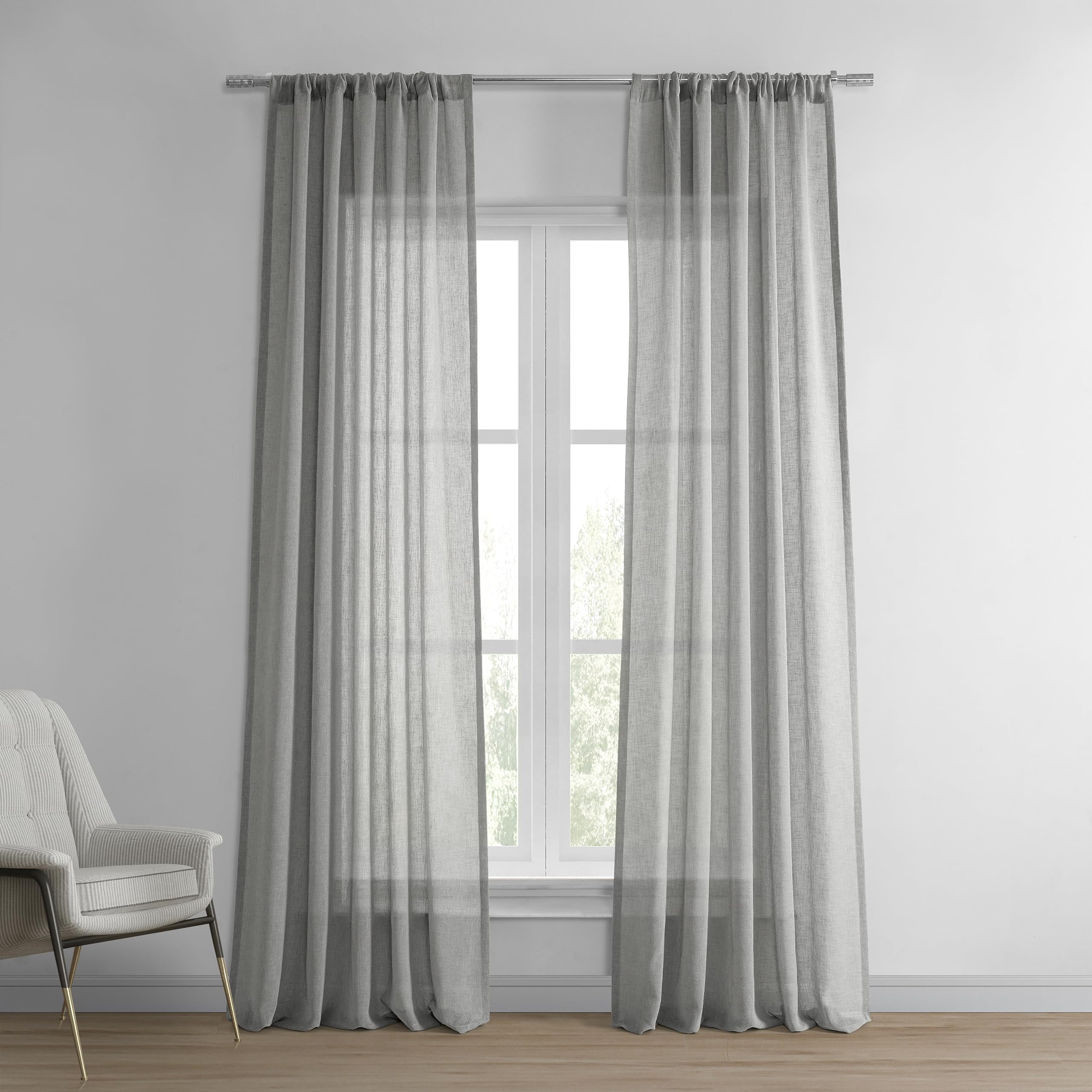 HPD Half Price Drapes Solid Sheer Curtains For Living Room Linen Texture 50 X 120 (1 Panel), SHCH-SS07163-120, Paris Grey