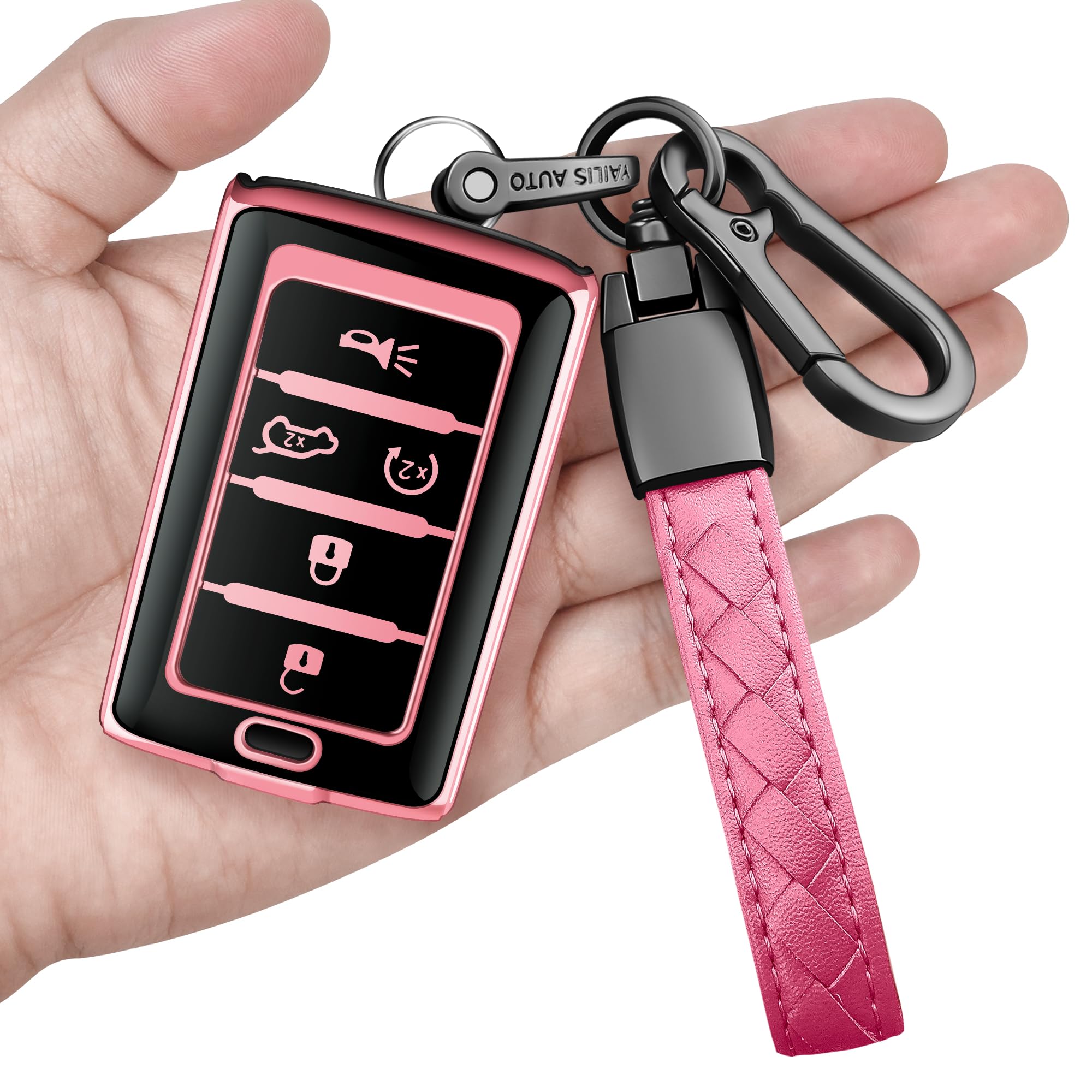 Photo 1 of Sindeda for Jeep Key Fob Cover with Keychain Soft Full Protection Key Shell Compatible with Grand Cherokee L Grand Wagoneer 2021-2025 Smart Key (Pink, 5 Buttons)