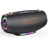 ZEALOT Bluetooth Speaker, 120W MAX Loud Portable Outdoor Speaker Bluetooth with Bidirectional Fast Charging/LED Lights/IPX6 Waterproof/Power Indicator/EQ/TF/AUX