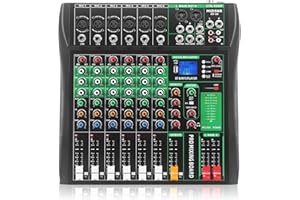 MIZISNR 6 Channel Audio Mixer, Professional DJ Mixer Board Sound Music Mixing Console Digital Mixer with Reverb, Bluetooth, USB Port, 48V Phantom Power for Recording Karaoke Podcasting