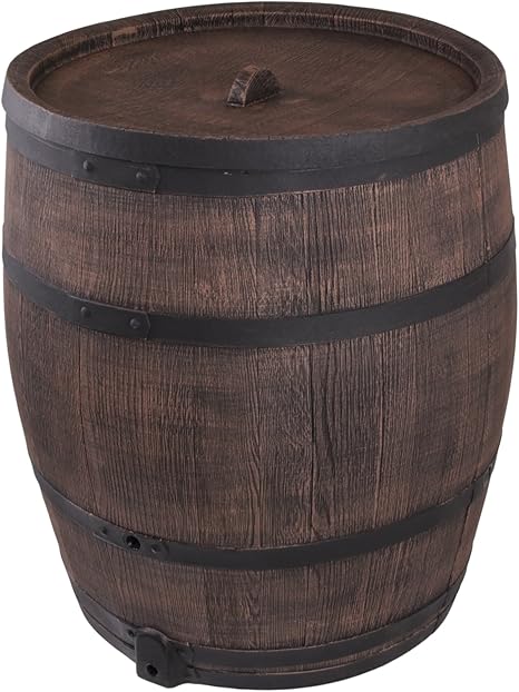 Wasserfass Regentonne Mit Deckel Regenwasserfass Eichenfass Optik 350 Liter Amazon De Garten