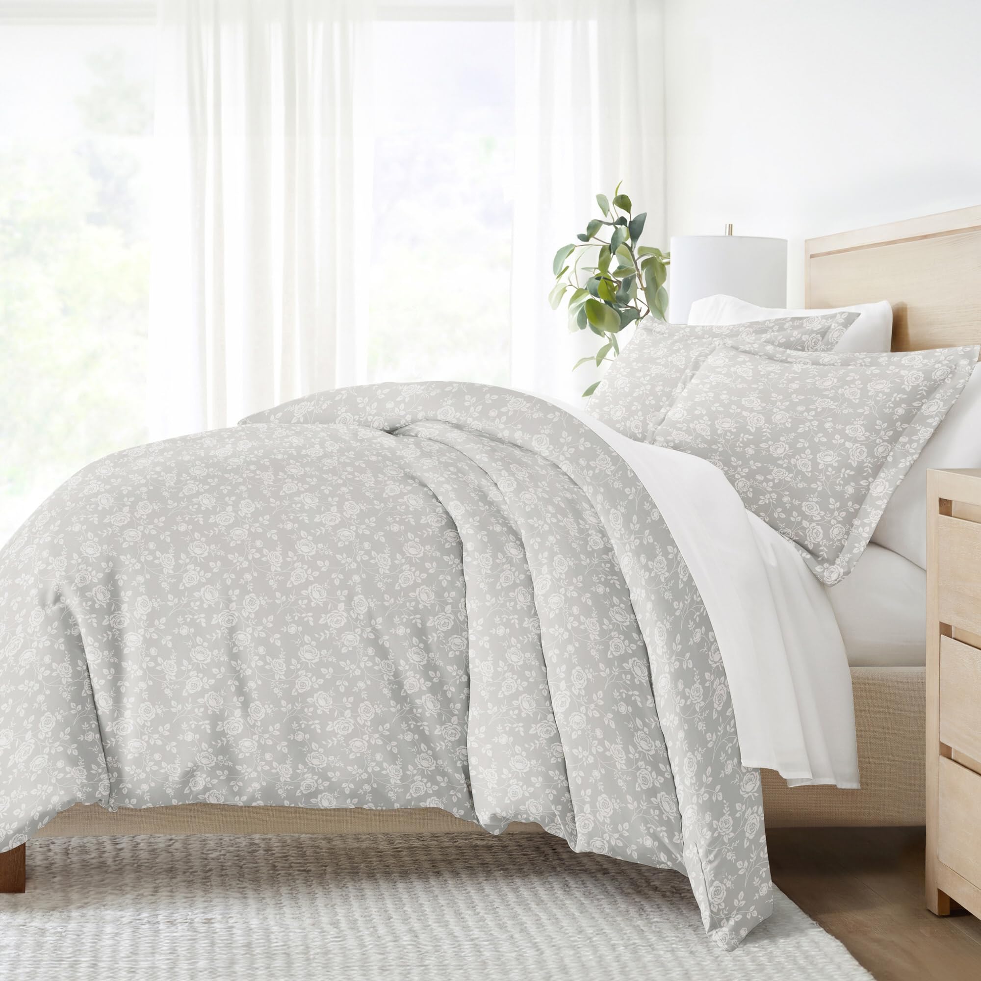 Linen Market Home Collection Bed Sheet Set, Roses Light Gray, California King