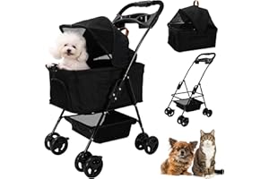 LIAAKRR Pet Stroller Dog Strollers for Small Dogs 4 Wheels Rotate 360 Degrees with Brakes, Foldable Detachable Cat Stroller with Storage Basket and Cup Holder, Suitable for Small and Medium-Sized Cats, Dogs