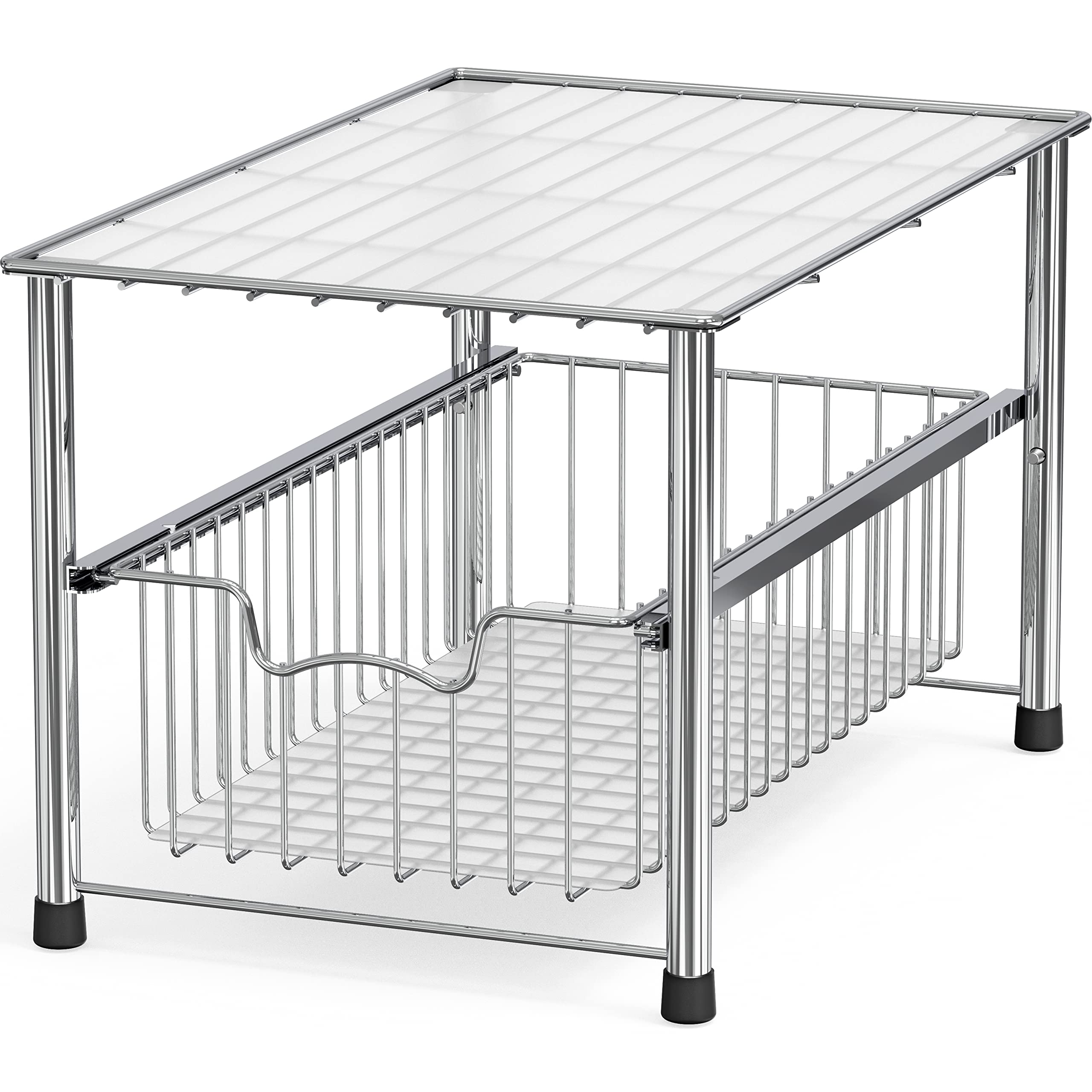 Photo 1 of Simple Houseware Chrome Metal Stackable Storage Rack, 16.75 in L x 10.8 in W x 10.25 in H