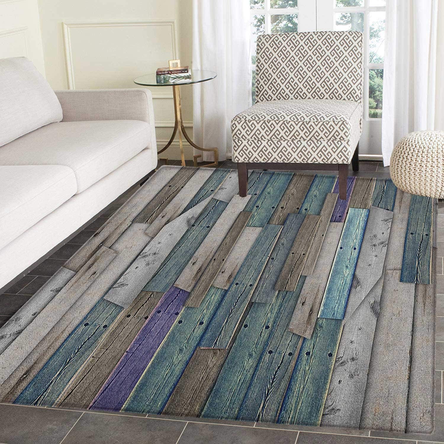 Amazon Com Wooden Area Rug Carpet Blue Grey Grunge Rustic