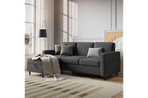 LONKWA Sectional Sofa Couches for Living Room - 78'' Dark Grey 3 Seat L-Shaped Couch with Storage Ottoman, Modern Linen Convertible Sectionals Sofas with Chaise for Apartment, Office, Small Space