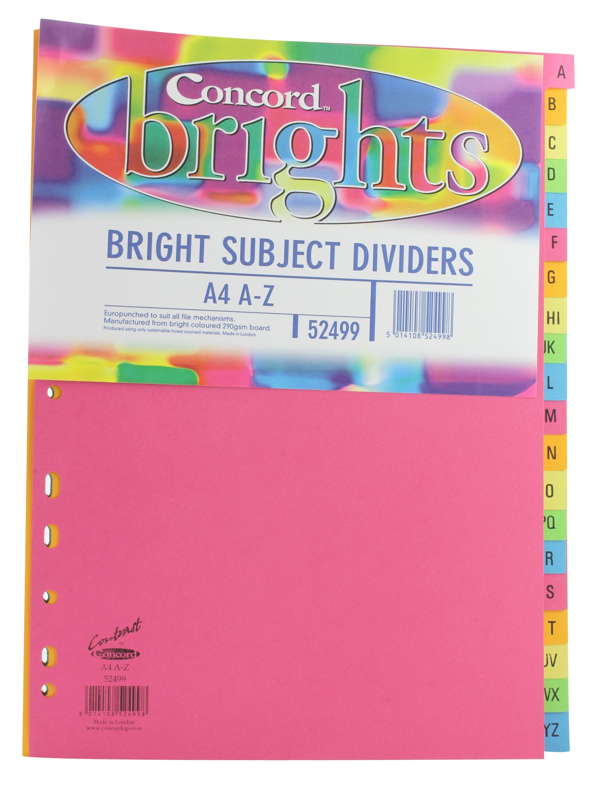 Concord TS-110569 Europunched Bright Subject A-Z Divider, A4