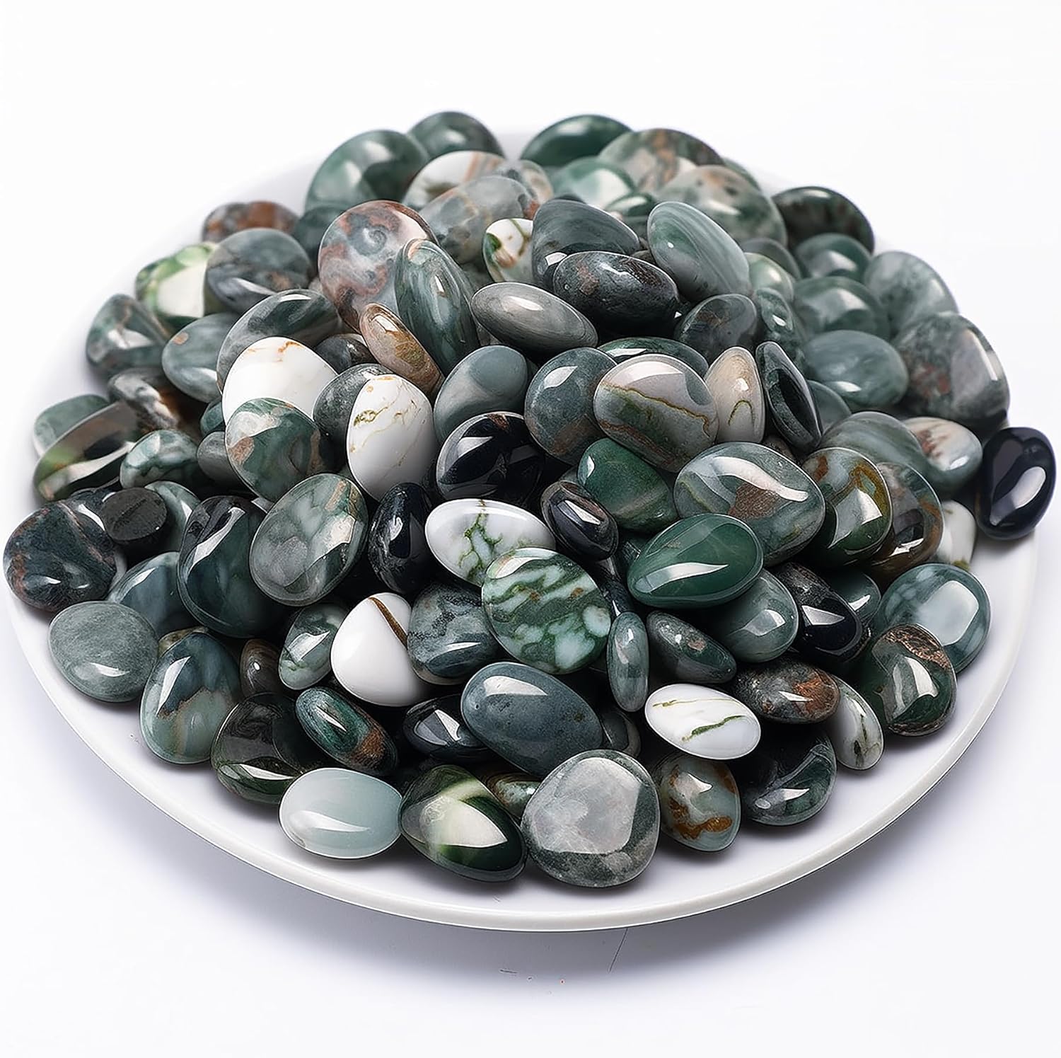 Indoor Fountains & Accessories - SigMntun Polished Moss Agate Crystal Chips - 10 oz (283g) Tumbled Stone Chips Crushed Sea Glass Stones Healing Reiki Crystal Jewelry Making Home Decoration