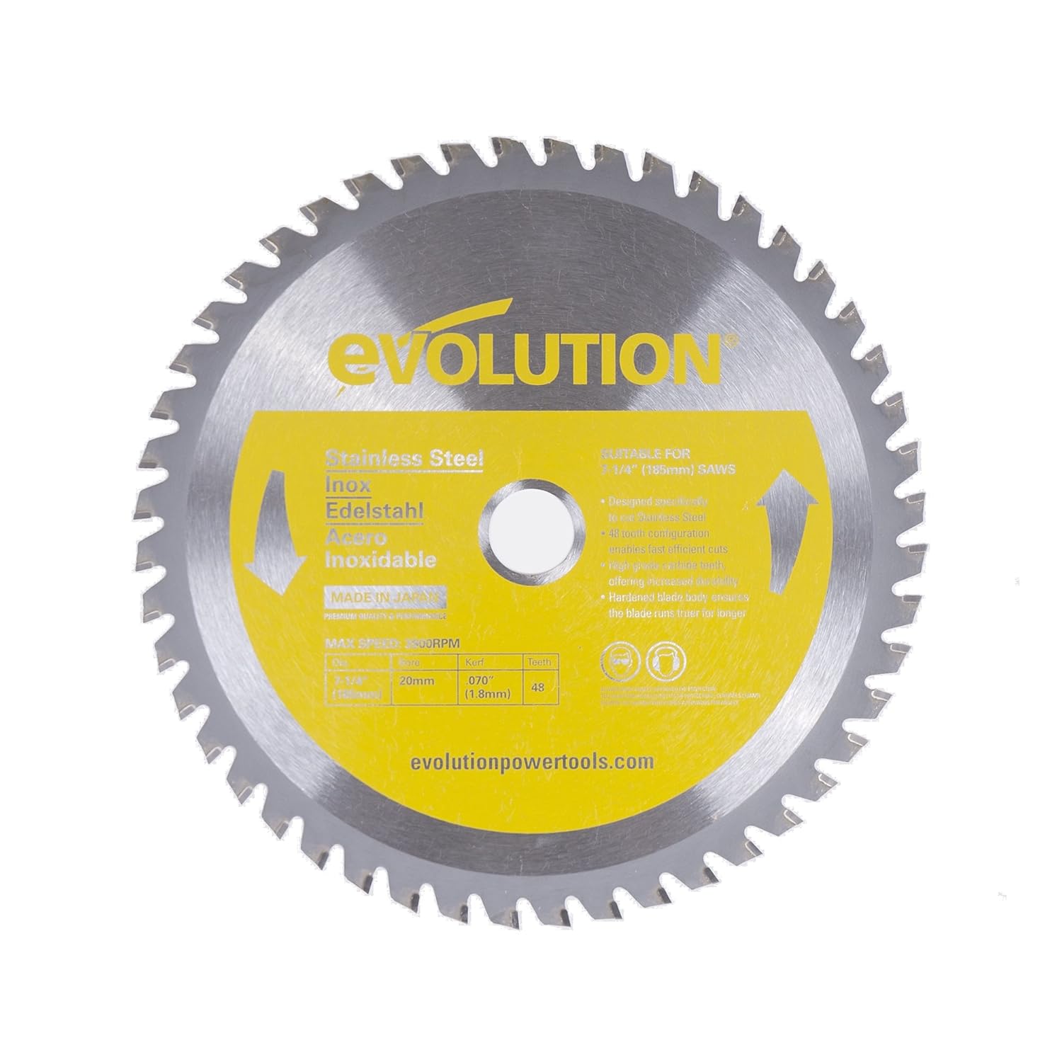 Evolution Power Tools 185BLADESS Stainless Steel Cutting Saw Blade, 7-1/4-Inch x 48-Tooth