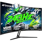 SANSUI Curved Monitor 27 Inch WQHD 240Hz 2560 x 1440P 1500R 2K Computer Gaming Monitor MPRT 1Ms FreeSync HDR 120% sRGB HDMIx2