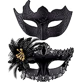 SIQUK Couple Masquerade Masks Set Venetian Party Mask Plastic Halloween Costume Mask Mardi Gras Mask for Women and Men