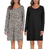 Ekouaer 2 Pack Long Sleeve Sleep Shirts for Women Soft Night Shirts Pullover Nightgowns Comfy Night Gowns Dress S-3XL