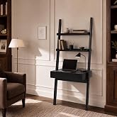 Arvolia Home Office Desk with Ladder Shelf &amp; Drawer, Computer Writing Desk with Storage Shelves, Modern Small Desk for Bedroom Study