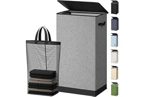 SOLEDI 100L Laundry Basket with Lid Large Laundry Hamper, Clothes Hamper with Laundry Bag Easy to Carry, Collapsible Storage 