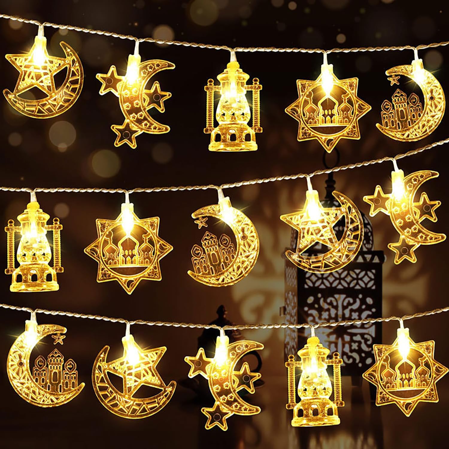2 PCS Ramadan String Lights Ramadan Decorations, Eid Mubarak Decorations Eid String Lights, Star Fairy String Light for Eid Festival Christmas Home Outdoor Garden Decorations