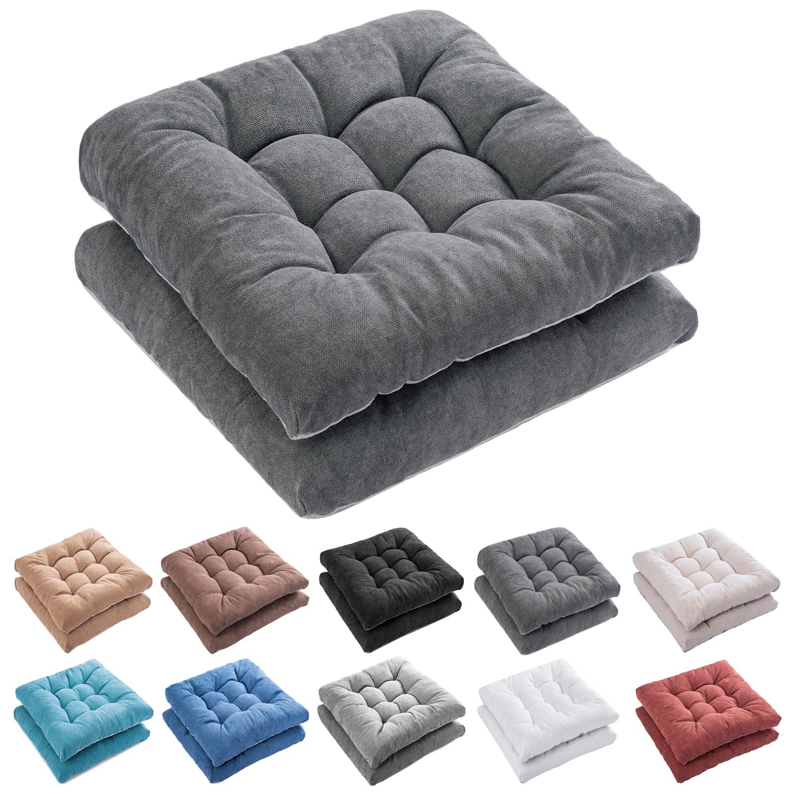 Photo 1 of FABRICASTLE Outdoor Indoor Chair Cushions Set of 2 - Patio Furniture Cushion 19x19 inch, Non-Skid Overfilled Seat Cushions for Wicker Rocking Chairs Universal Fit Square Design (2, Dark Grey)