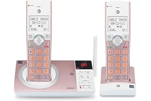 AT&T CL82257 DECT 6.0 2-Handset Cordless Phone for Home with Answering Machine, Call Blocking, Caller ID Announcer, Intercom and Long Range, Rose Gold