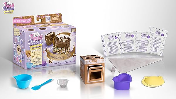 GOLIATH TASTY TINIES BAKE SHOP CHOCOLATE CAKE MIX KIT WITH RAINBOW POP SPRINKLES & CHOCOLATE FROSTING MIX | BAKE & DECORATE 2 REAL MINI CAKES | INCLUDES MINI TOOLS & INGREDIENTS | AGES 6+