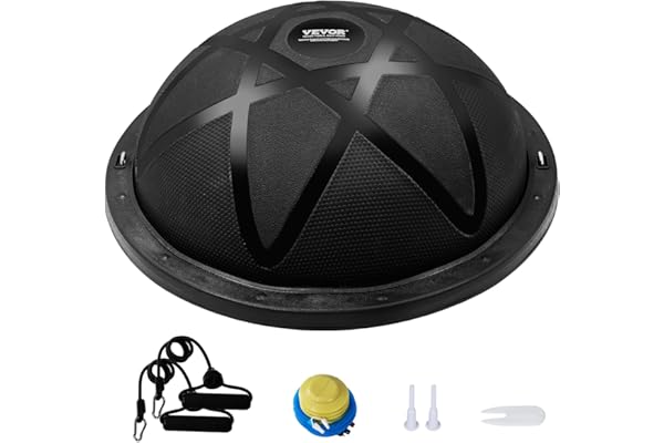 VEVOR Half Exercise Ball Trainer, Balance Ball Trainer, 660lbs Stability Ball, Yoga Ball with Resistance Bands & Foot Pump, S