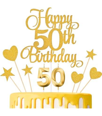 Stepping Into 50th Cake Topper – Gold Glitter 50th Birthday Decor, Photo Booth Prop - View #10