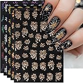 IDDFEVE Gold Firework Nail Art Stickers - Celebrating The New Year, 4th of July Glitter Shining Self-Adhesive Nail Decals for DIY Patriotic Independence Day Memorial Day Manicure (6 Sheets)