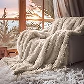 Hyde Lane Fluffy Cute Throw Blankets for Couch Sofa, 2 Way Reversible Ultra Soft Long Faux Fur, Shaggy Cozy Fuzzy Blanket Beige/Khaki, 60x80