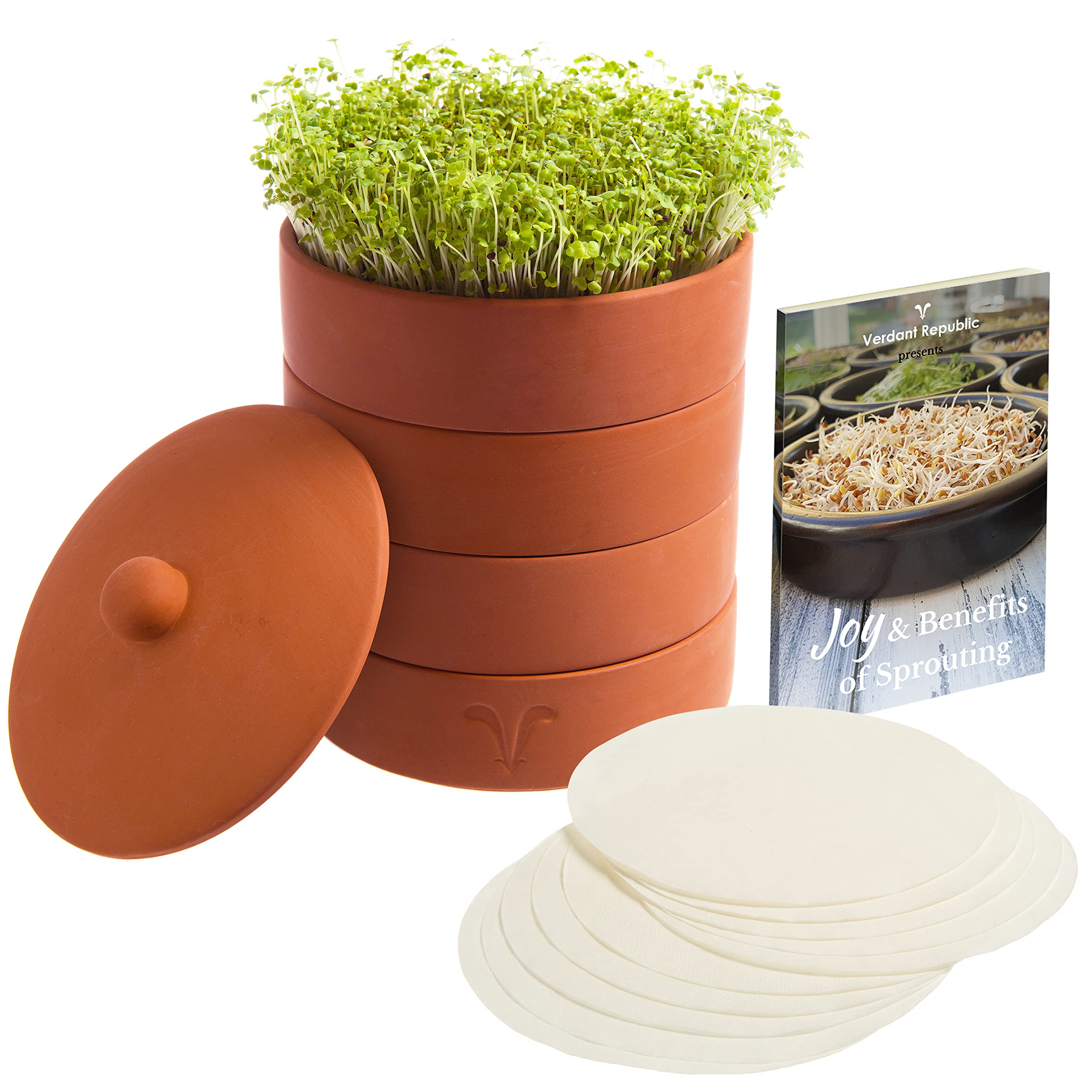 Photo 1 of Verdant Republic Clay Sprouter Kit | Terracotta Tower with 3 Shallow Germinating Trays, Paper Discs & Free E-Book | 2 in 1 Sprouting Trays Ideal for Germinating Sprouts and Microgreens