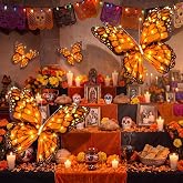 2 Pcs 20'' Large LED Monarch Butterfly Decorations Dia De Los Muertos Decor | 3D Orange Monarch Butterfly, Mariposas Grandes Para, Giant Light up Hanging Butterflies, for Halloween Day of The Dead Decor