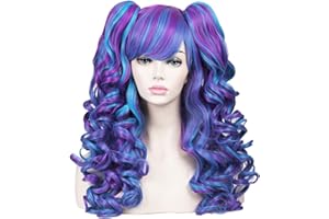 ColorGround Long Curly Cosplay Wig with 2 Ponytails(Blue/Purple)