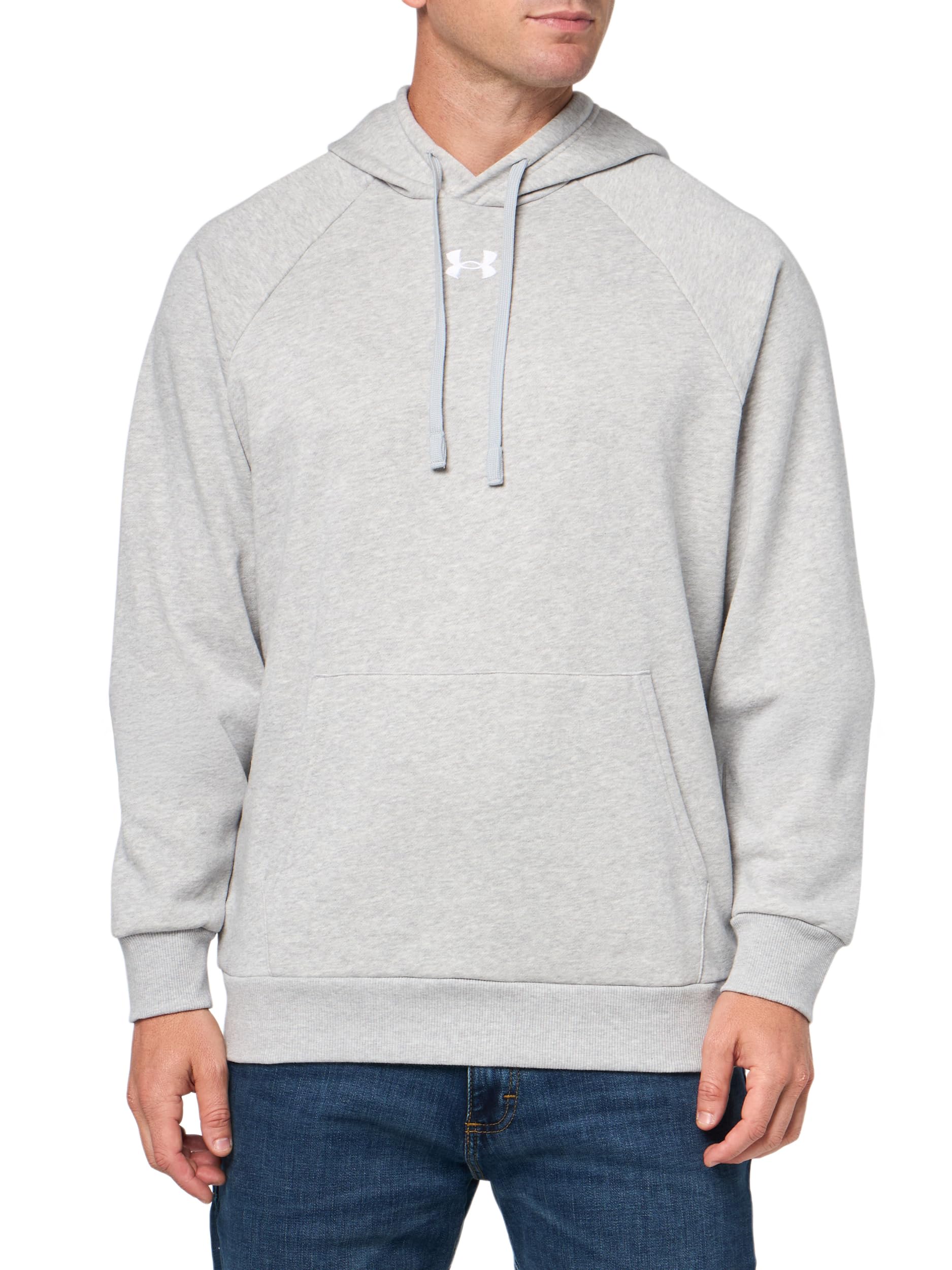 Under Armour Men's Rival Fleece Hoodie, (013) Mod Gray Light Heather/White/White, X-Large Image