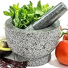 Mortar and Pestle Set In Solid Unpolished Heavy Granite Stone - Molcajete Grinder Bowl and Holder For Guacamole, Herbs, Spices, Garlic, Kitchen, Cooking, Grain, Medicine - Made for a lifetime